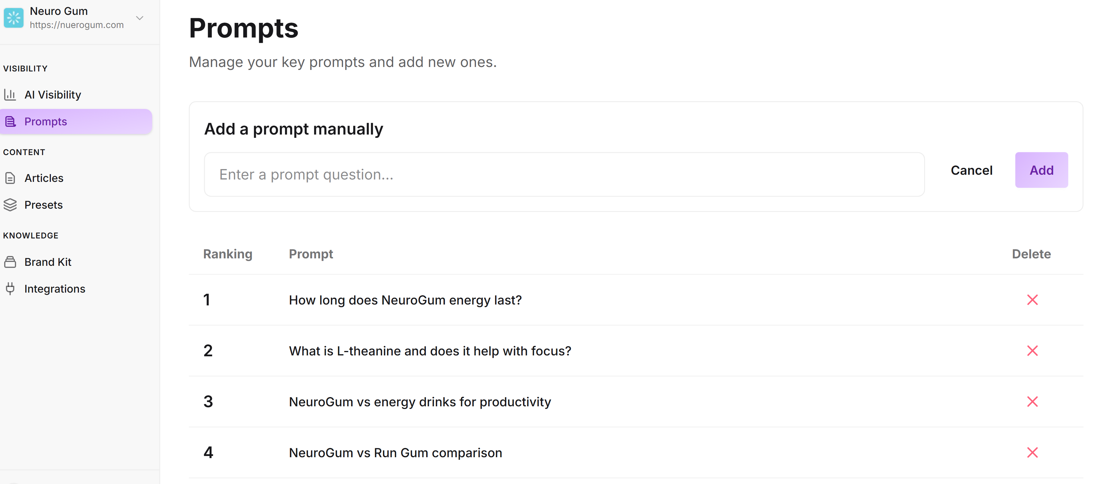 AI Search Strategy dashboard screenshot